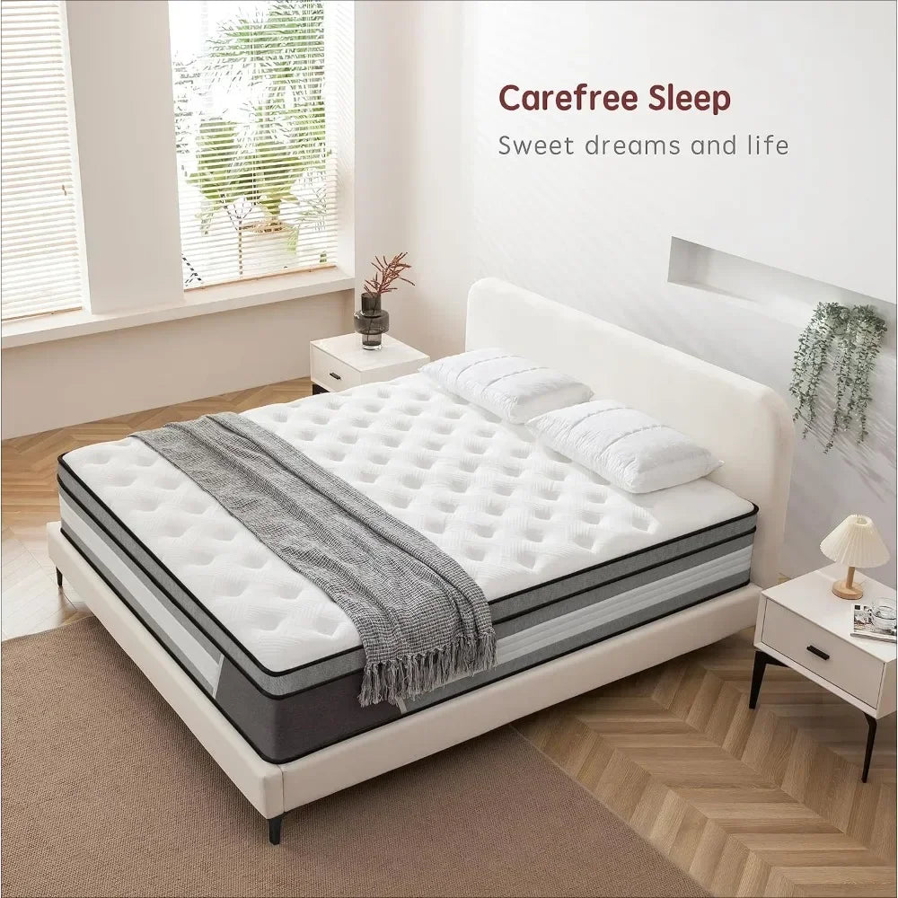 King Mattress, 14 " Innerspring Hybrid Mattress In A Box With Memory Foam, Individually Wrapped Encased Spring Mattress