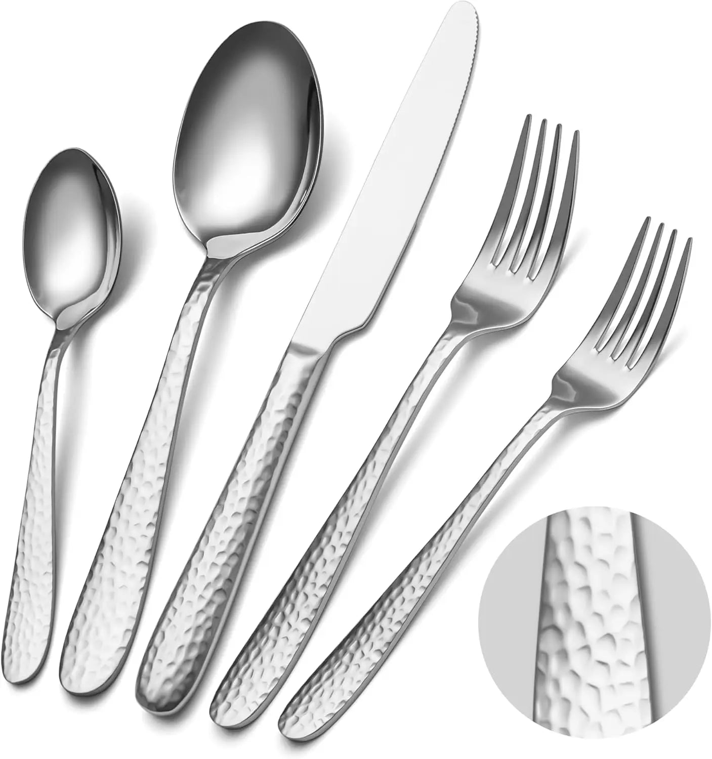 40-Piece Hammered Stainless Steel Flatware Set For 8, Mirror Finish Cutlery With Dishwasher Safe Durable Utensils
