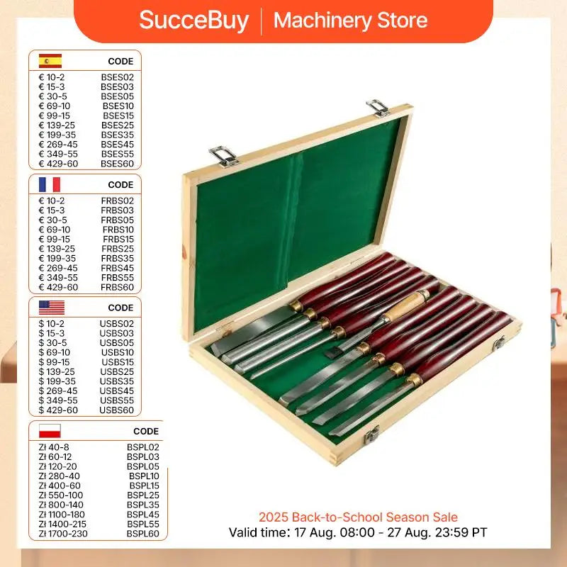 SucceBuy 8PCS +1 Free HSS Lathe Chisel Set for Wood Turning Root Furniture Carving Knife 6.89" Blade 16.14" Chisel With Tool Box