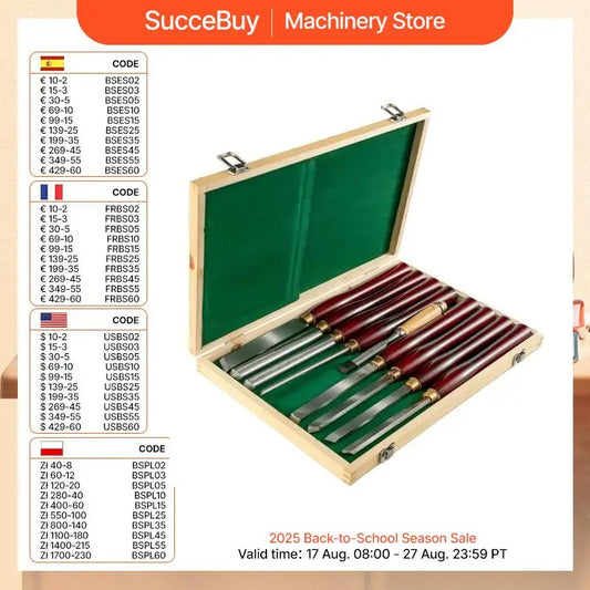 SucceBuy 8PCS +1 Free HSS Lathe Chisel Set for Wood Turning Root Furniture Carving Knife 6.89" Blade 16.14" Chisel With Tool Box