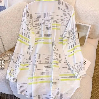 Women'S Plus Size American Letter Print Shirt - Oversized Casual Long Sleeve Top