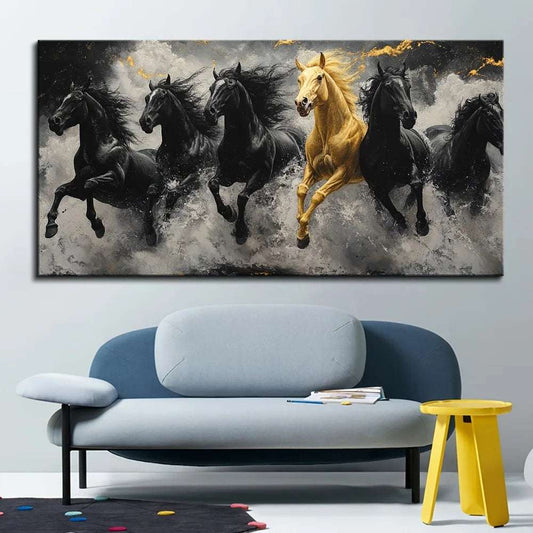 1.5 " thick pine solid wood frame, horse canvas mural, eight running horses oil painting, animal painting art