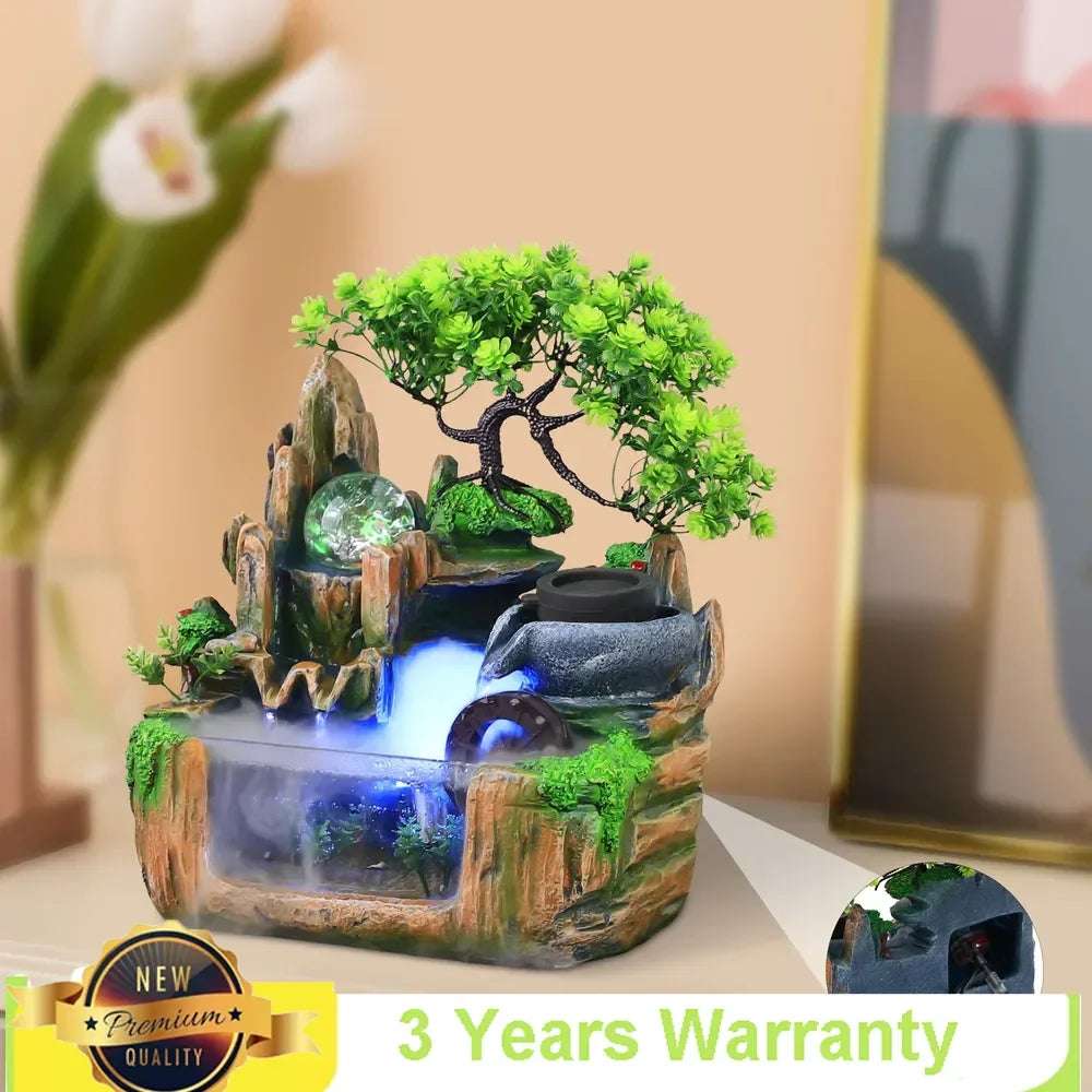 Bymaocar Small Rockery Water Fountain  Office Decor with LED Lamp Light Atomization Effect for Living Room / Bedroom