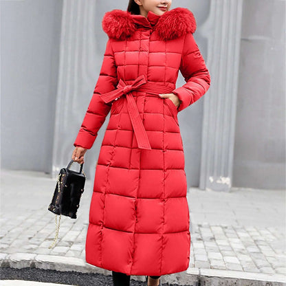 Women's Long Hooded Down Jacket — 80% White Duck Down, Thick Winter Puffer Coat, Zipper Closure