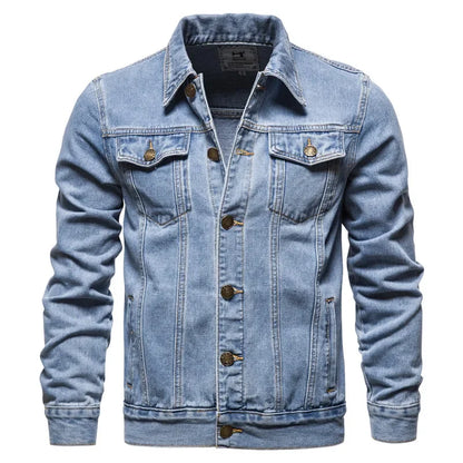 New 2021 Cotton Lapel Denim Jacket Men Casual Solid Color Streetwear H