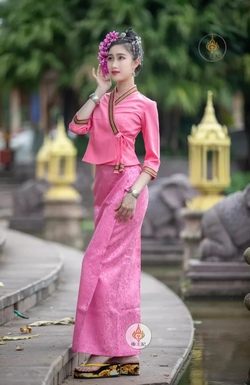 Thailand Traditional Clothing for Womenoutheast Asian Clothes Spring Summer Thin breathable Tops Skirt Sets Elegant Thai Dress