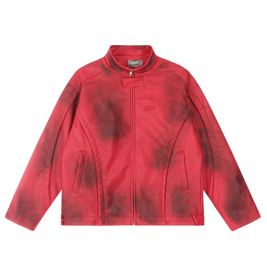 Metal Design Spring Autumn Couple Leather Jacket For Men Niche American Style Vintage High-End Feel Motorcycle Patch Shoulder Ja