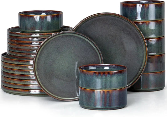 24-Piece Stoneware Dinnerware Sets, Plates And Bowls Sets For 8, Kitchen Modern Dinning Porcelain Dishes Set, Chip & Scratch Res
