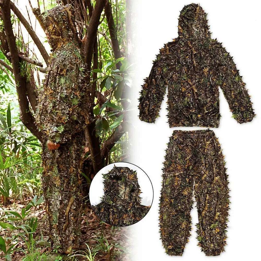 Tactical Outdoor Ghillie Suit Camouflage Clothes Jungle Suit Cs Training Leaves Clothing Suit Pants Hooded Jacket