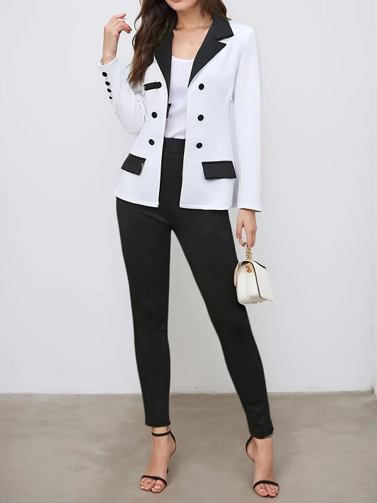 Women's New Casual Suit Set With Button Details And Pocket Design, Suitable For Daily Commuting And Office Wear