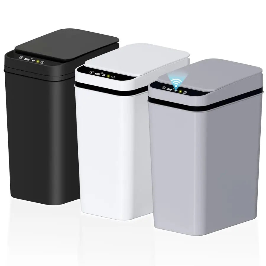 Bathroom Small Trash Can With Lid, 2.6 Gallon Touchless Automatic Garbage Can Slim Waterproof Motion Sensor Smart Trash Bin For