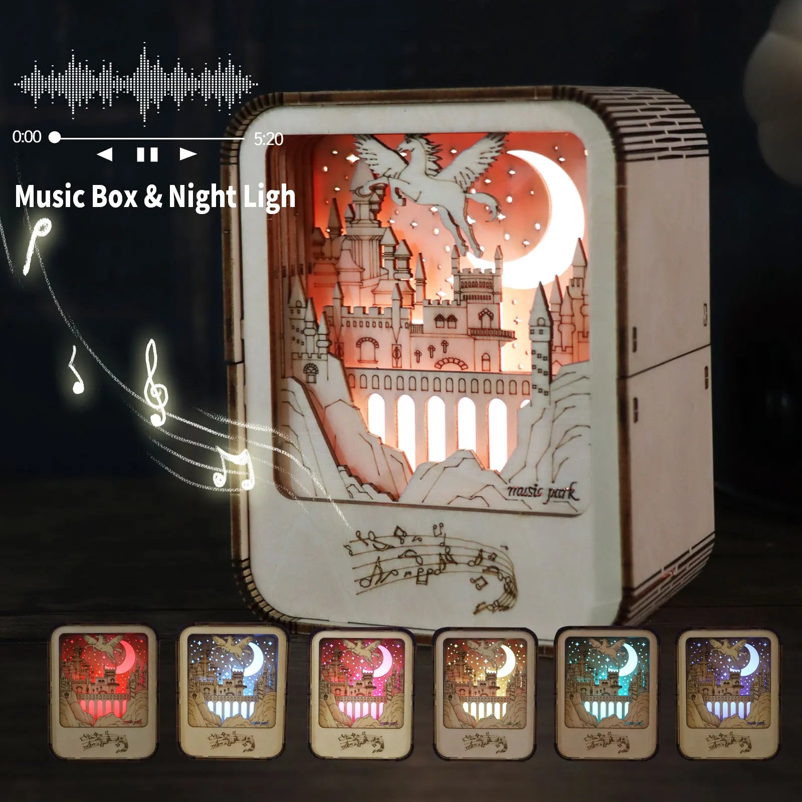 3D Wooden Puzzles for Adults Castle Music Box Night Light Handmade DIY Crafts Model Kits Birthday Or Christmas Gifts