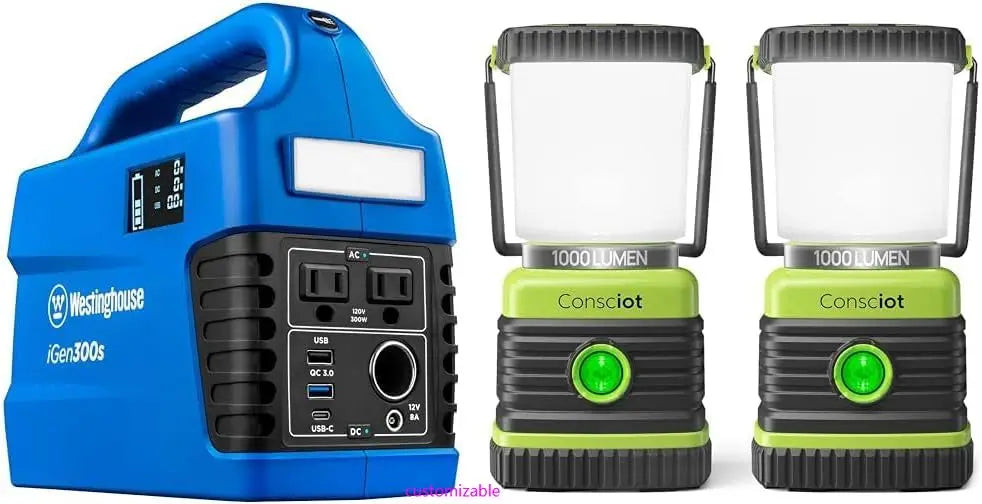 296Wh 600 Peak Watt Portable Power Station and Solar Generator, Consciot Battery Powered Camping Lights, 4 Light Modes