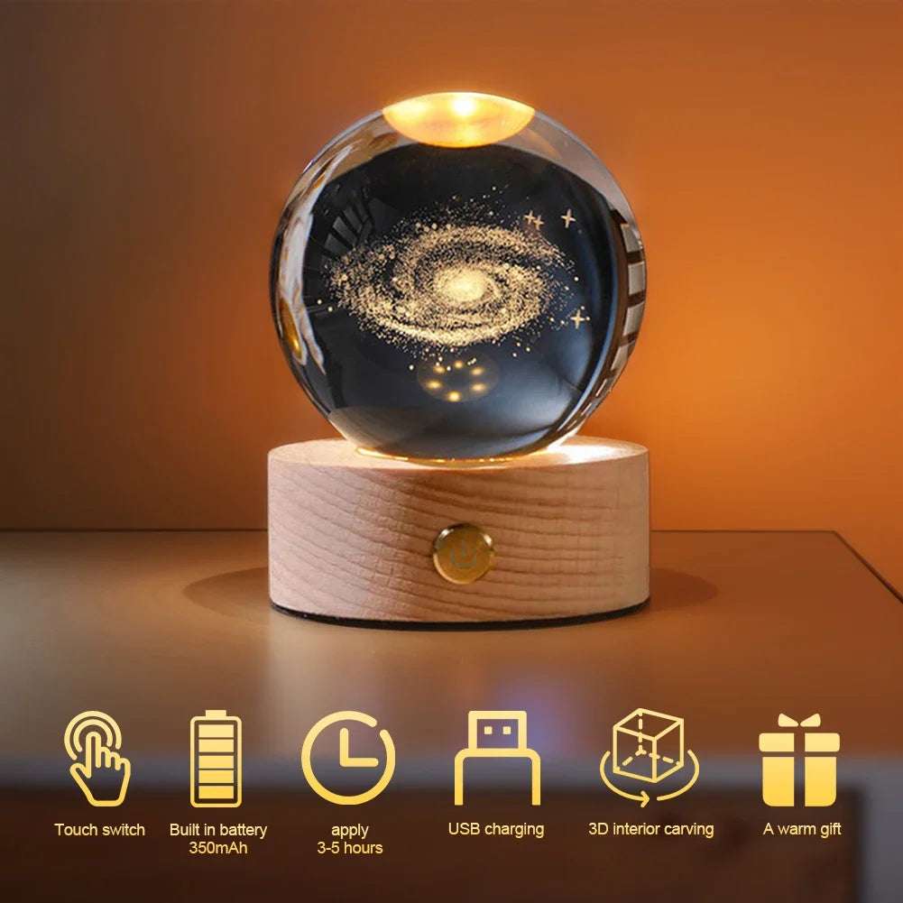 Crystal Ball Lamp Night Light Outer Space Desk Lamp Atmosphere Light Birthday Gift for Teens Boys for Home Bedroom Decoration
