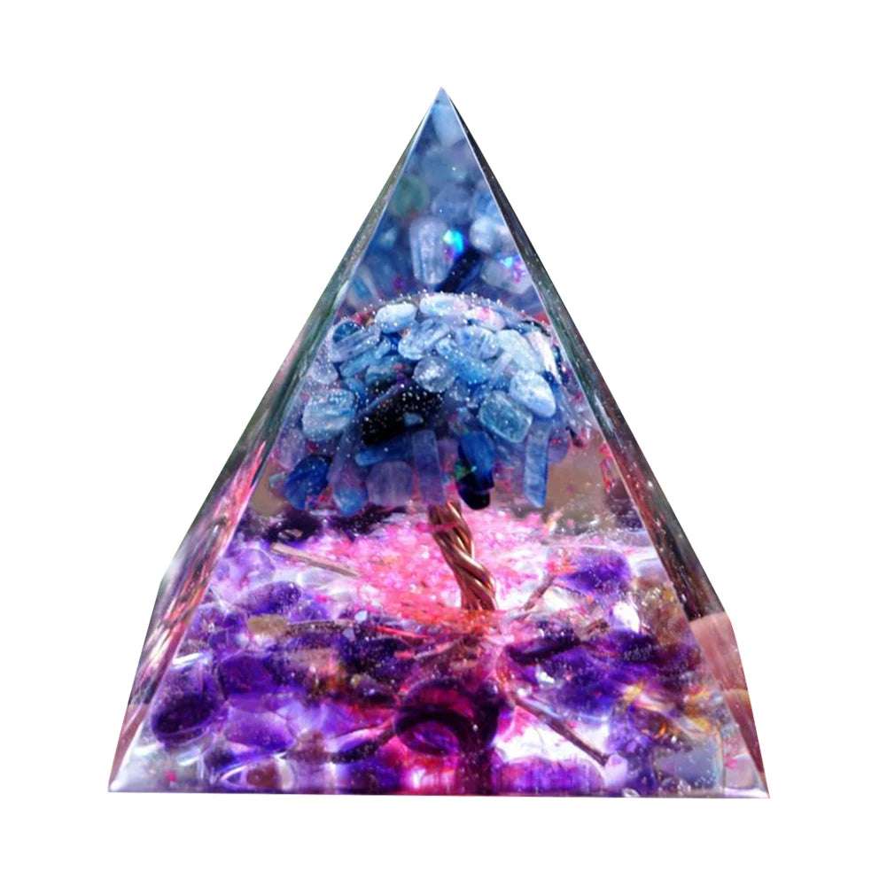 Resin Pyramid Sculpture Green Peridot Tree Statue Natural Crystal Energy Orgone Figurine Outdoor Decor Supplies