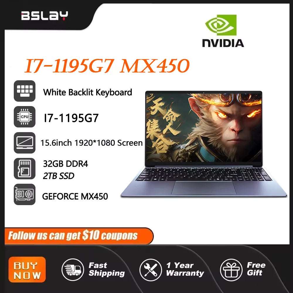 15.6" Gaming Laptop - Nvidia Mx450, I7-1195G7, 32Gb Ram, 2Tb Ssd, Windows 11 Pro