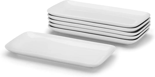 Small Platters Set Of 6, Ceramic Rectangle Plates 9 Inch, Modern Sushi Plate Set, White Serving Dishes For Serving Food, Appetiz