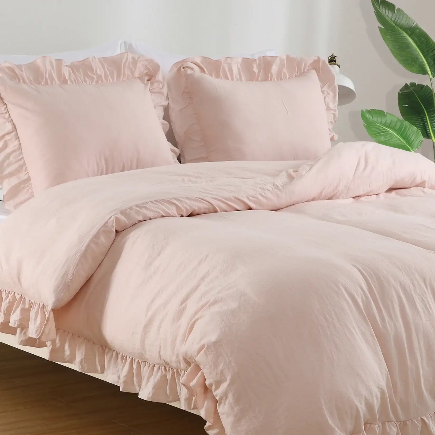 Lotus Leaf Edge Duvet Cover Set  104"X90" King Size, Soft Washed Polyester, 3-Piece Bedding Set