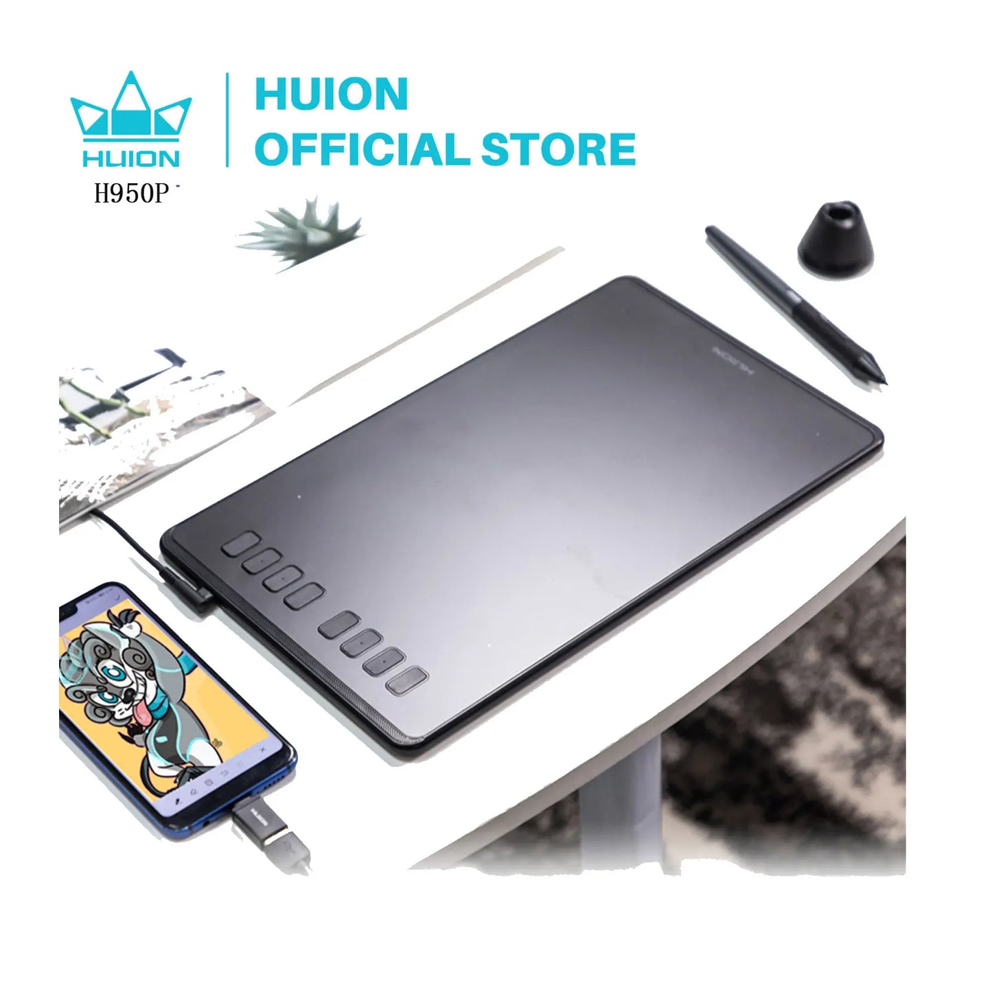 HUION H950P Ultrathin Graphic Tablet Digital Tablets Professional Drawing Pen Tablet with Battery-Free Stylus