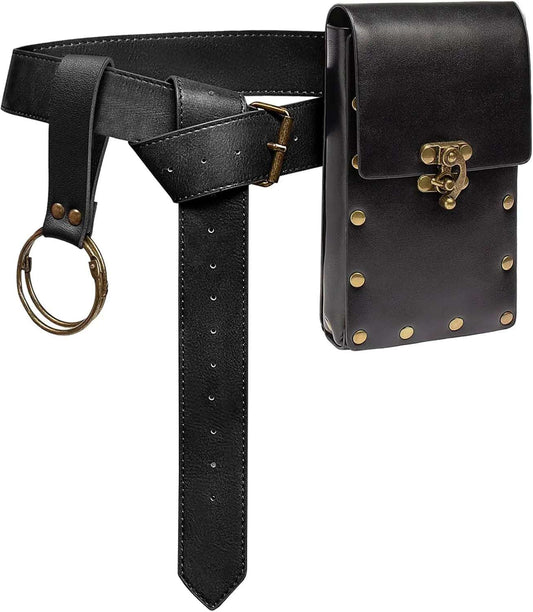 Belt Pouch Waist Bag Fanny Pack Steampunk Phone Her  Bag Leather Belt  Cosplay Costume Accessories (1-Brown)