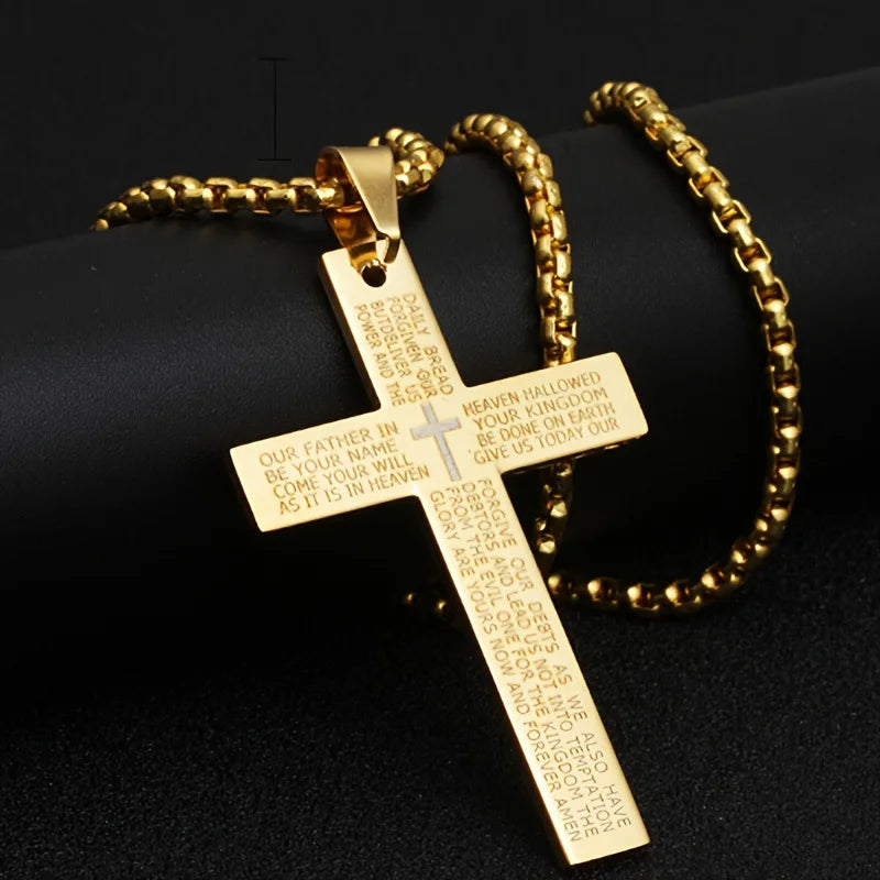 1Pc Titanium Alloy Carved Cross Pendant  Unisex Multi-Color Necklace