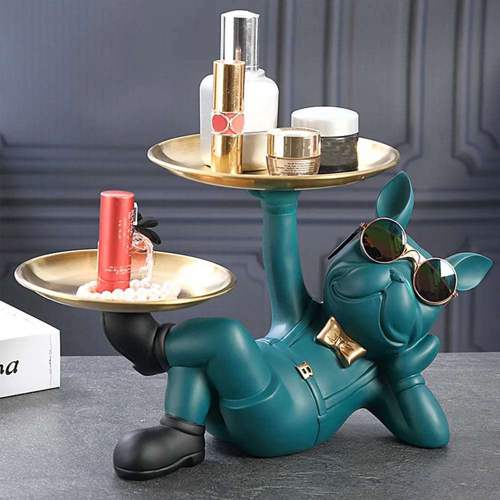 Resin Candy Storage Container Table Crafts With 2 Tray Dog Butler Statue Birthday Gifts Bottom Anti-Slip For Home Office Wallet