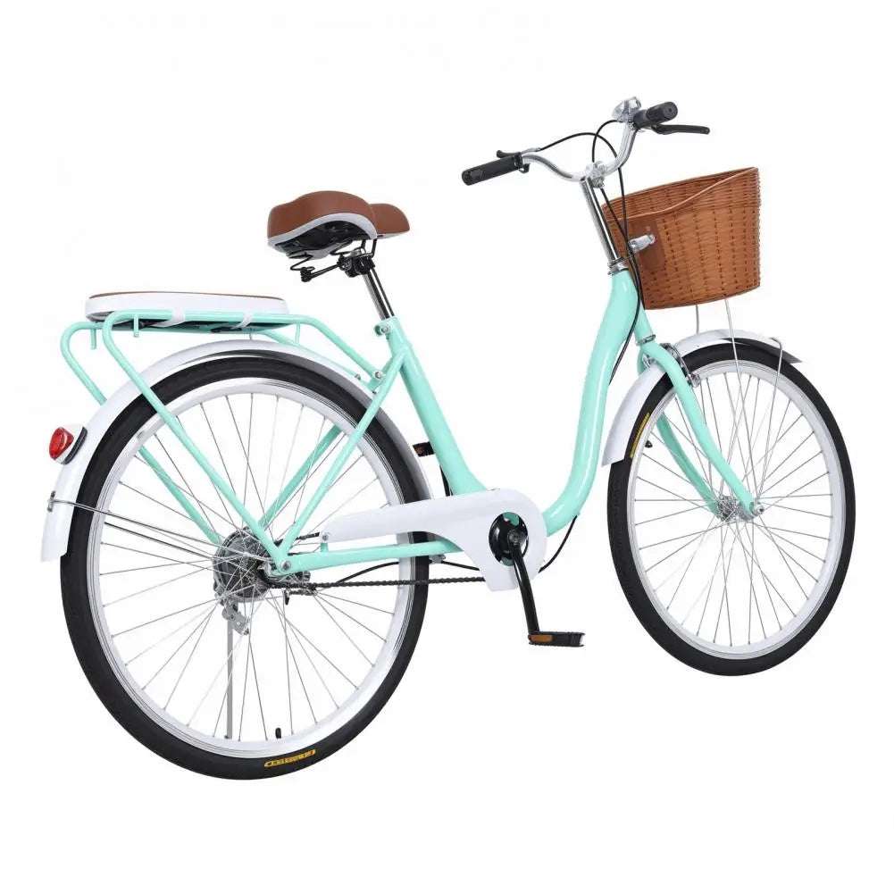 26 " Cruiser Bike For Women, Commuting Style City Bike With Basket, Urban Bike With Front Rear V-Brakes, Adjustable Seat Hand