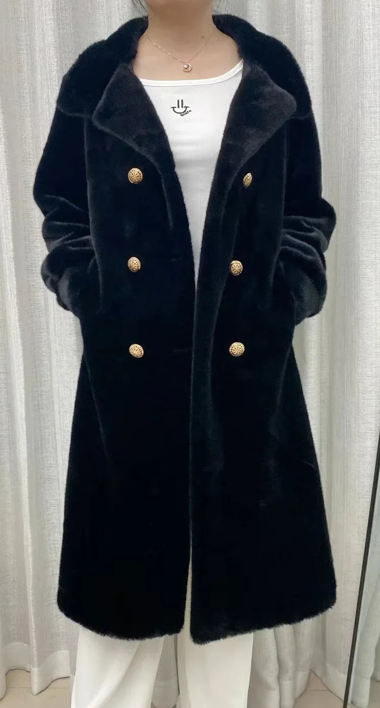 Faux fur coat long coat Women lapel double-breasted loose warm high-end atmospheric coat jacket 24 autumn and winter new