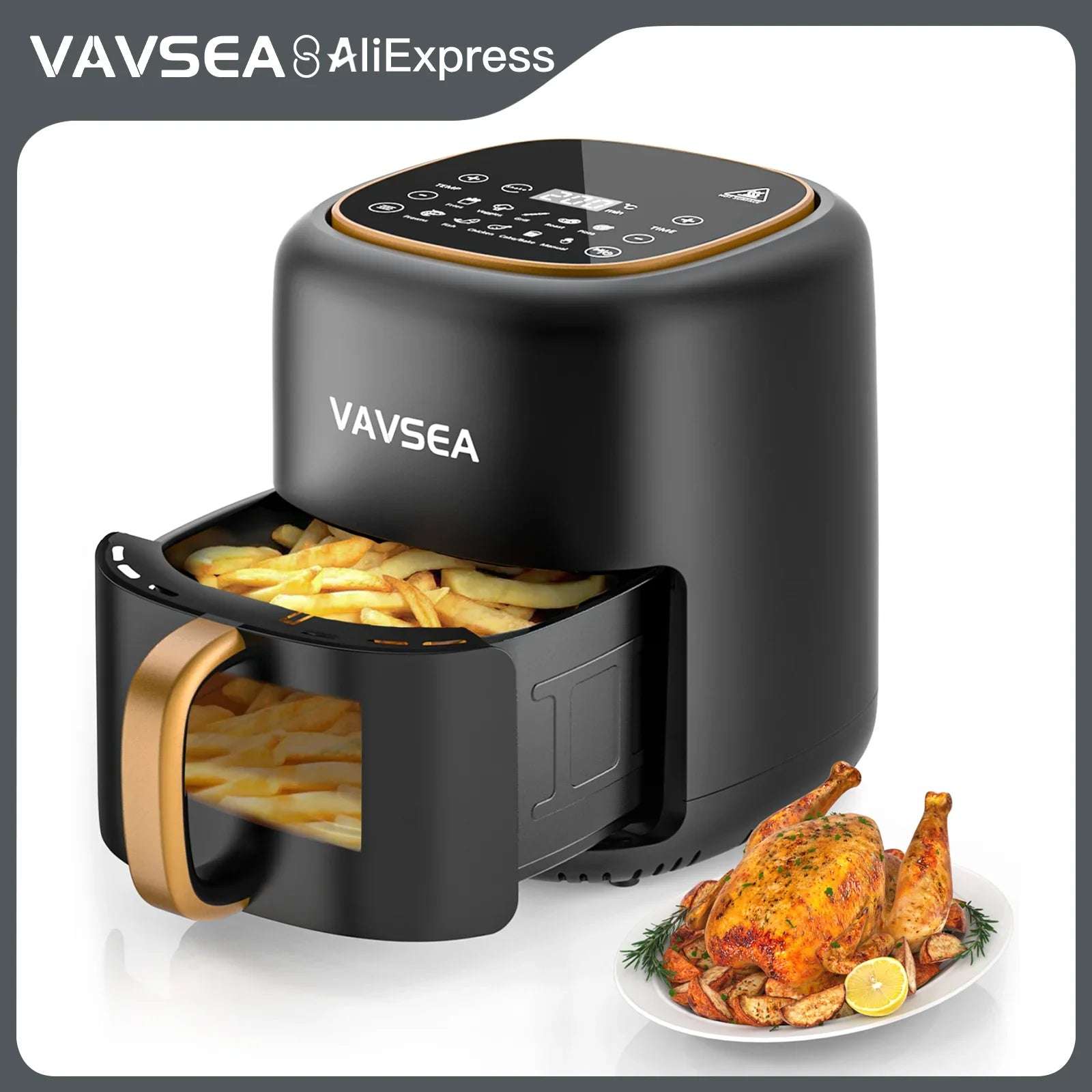 VAVSEA 10-in-1 Air Fryer with Clear Window, 1600W Hot Air fryer Oven with Digital LED Touch Screen, and Non-Stick Basket,6.5QT,