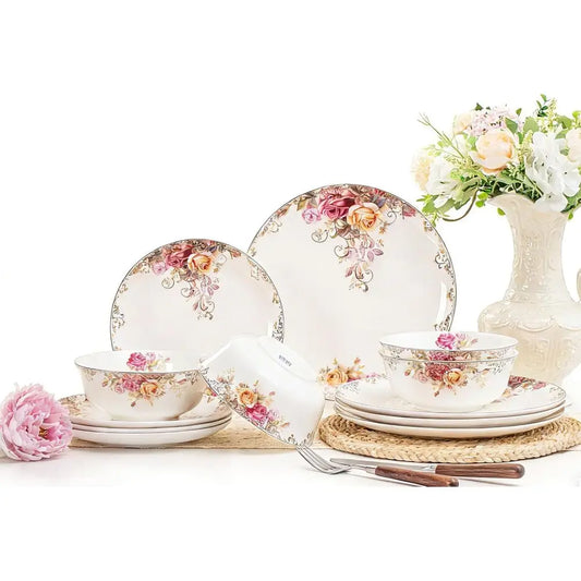 Dinnerware Sets, Plates Set With Bowls, Artistic 12-Piece Dinnerware, Chip And Scratch Resistant, Microwave And Dishwasher Safe