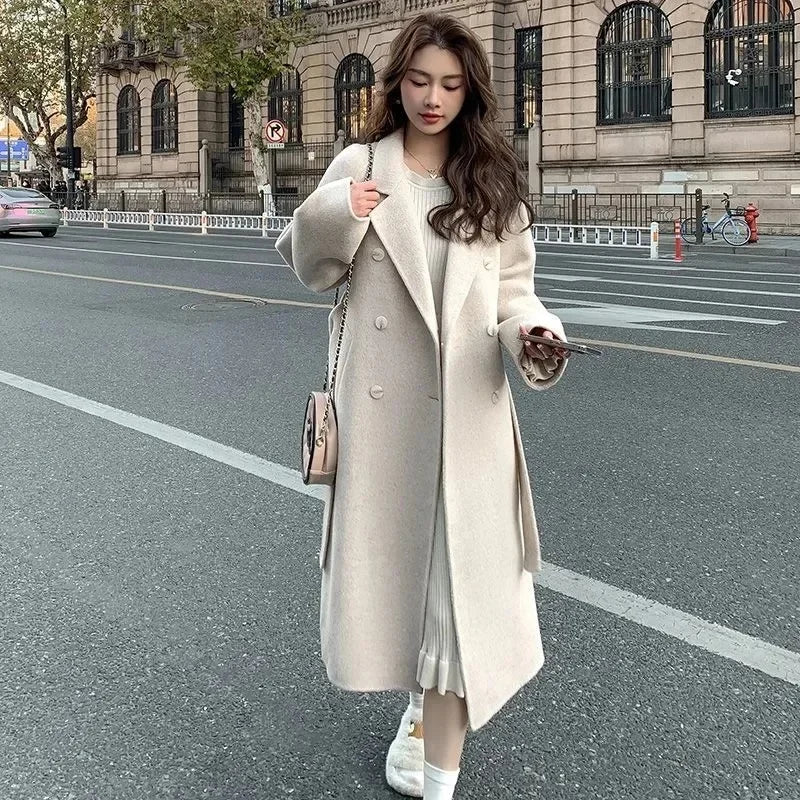 Women'S Blue Korean Style Loose Woolen Coat - Fashion Autumn Winter Outerwear