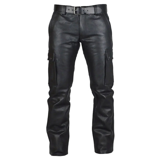 Fashion Skinny Pu Leather Pants Men's Gorgeous Handsome With Pockets Motorcycle Trousers Mid Waist Men Gothic Leather Pants 2025