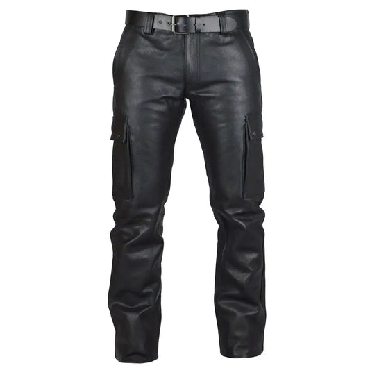 Fashion Skinny Pu Leather Pants Men's Gorgeous Handsome With Pockets Motorcycle Trousers Mid Waist Men Gothic Leather Pants 2025