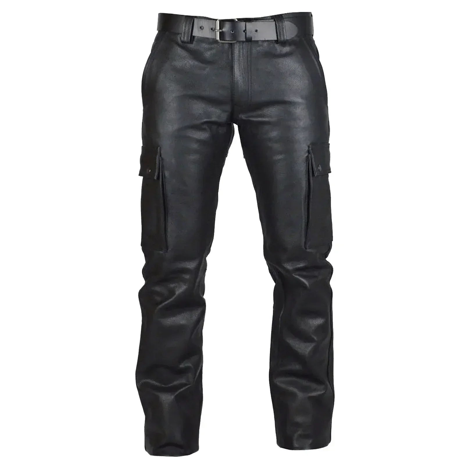 Fashion Skinny Pu Leather Pants Men  Handsome With Pockets Motorcycle Trousers Mid Waist Men Gothic Leather Pants 2025