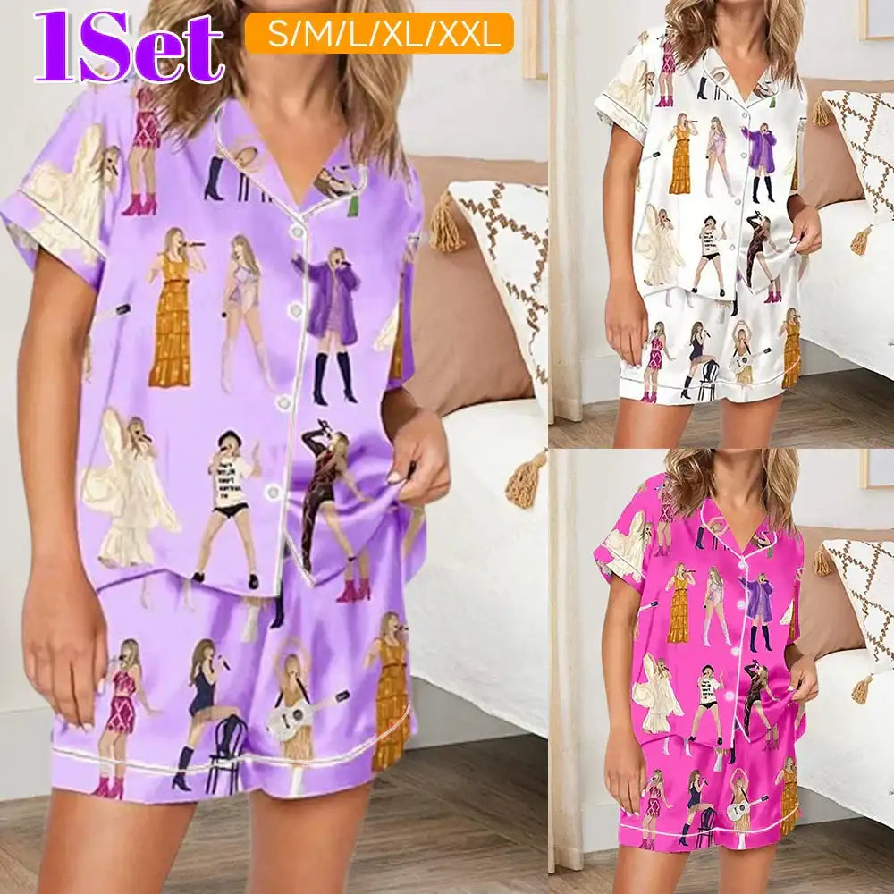 Summer Sleepwear 2 Piece Set Women Relaxed Fit Pajama Set Top Shirt And Pant Set Loungewear For Fans Mujer Pajama Home Clothes