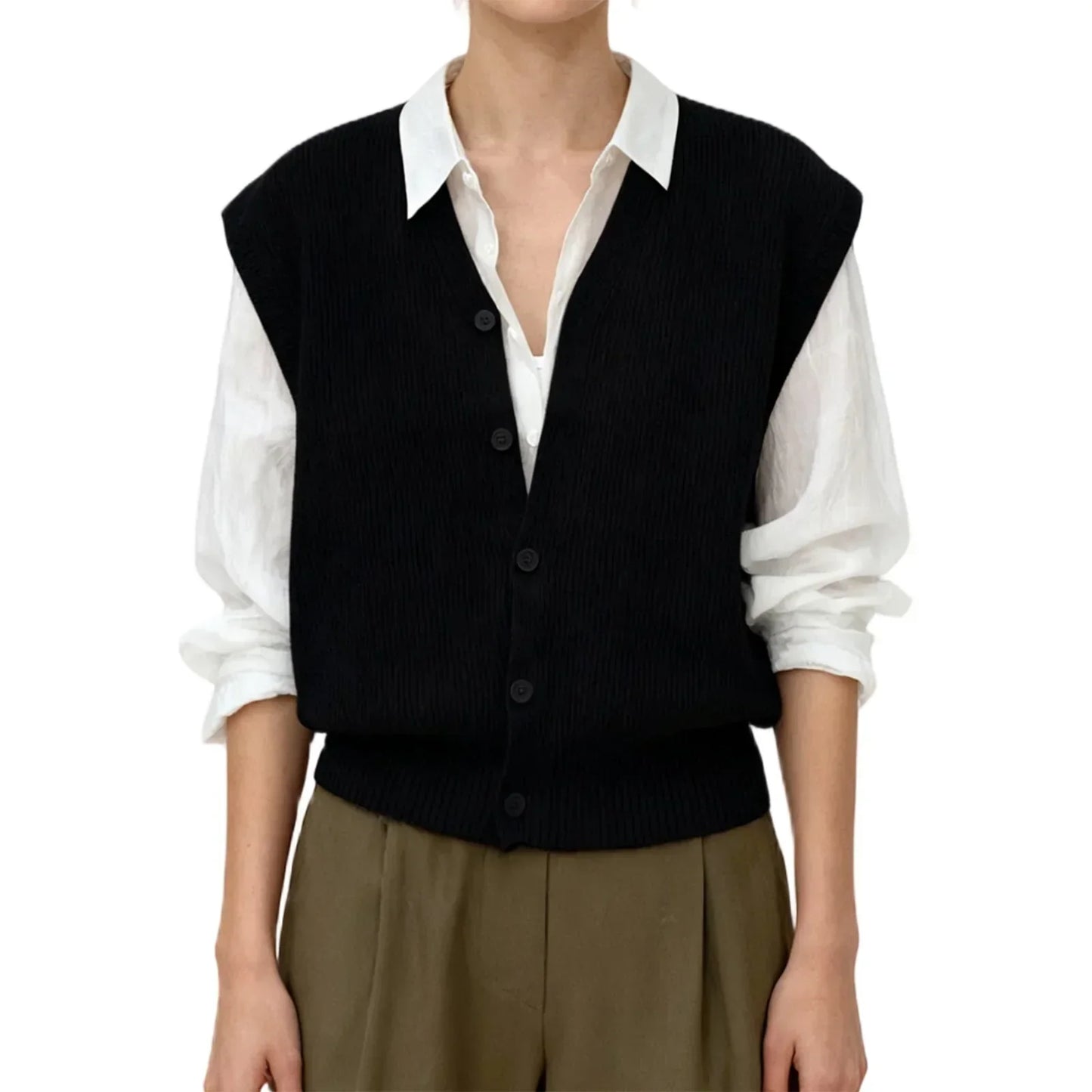 Women'S Sleeveless V Neck Button Down Cardigan Vest In Solid Color Knit - Fashionable And Versatile Choice For Any