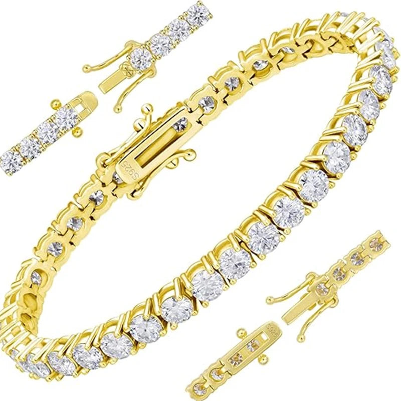 Moissanite Tennis Bracelet for Women Men White/Yellow Gold Plated S925 Sterling Silver D Color VVS1 Round Cut Moissanite Bracelet