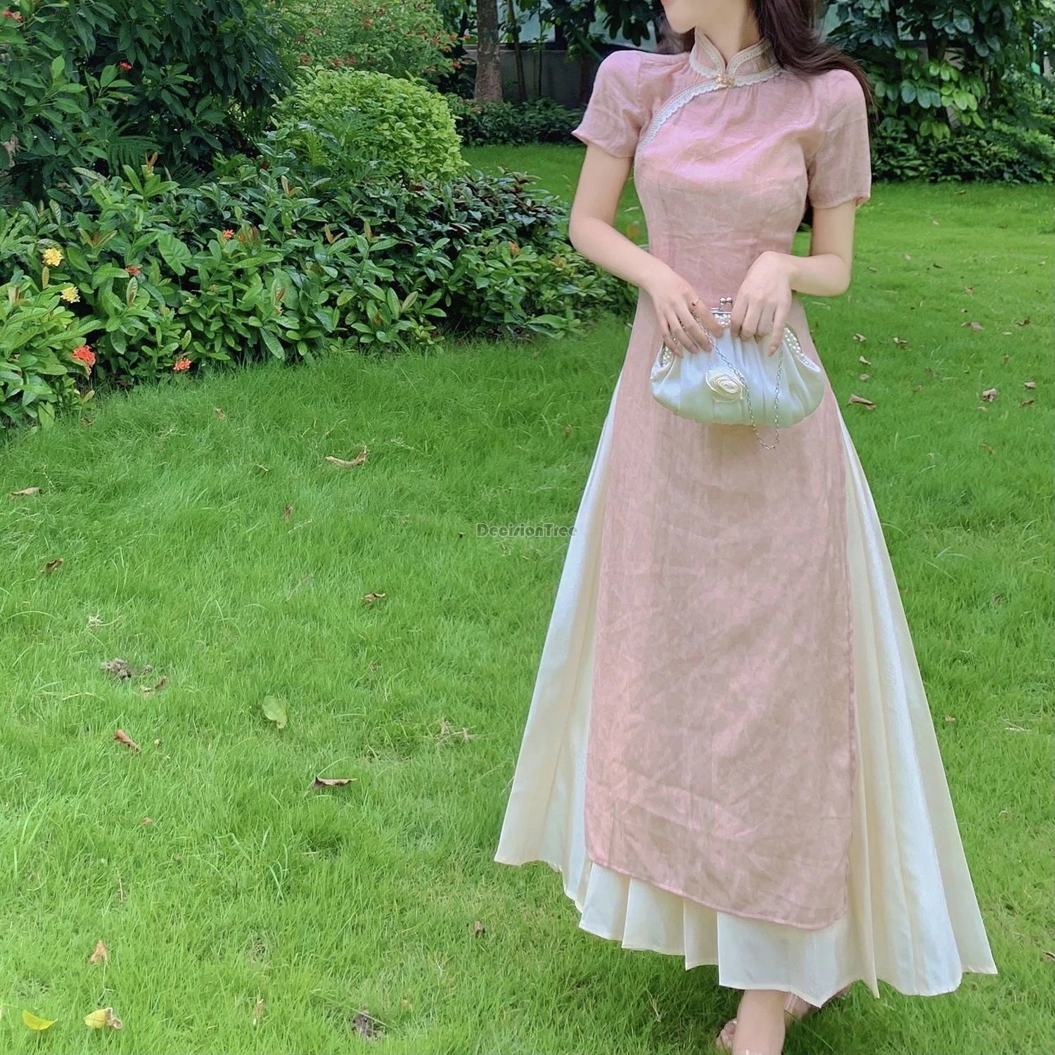 2025 daily improved chinese style qipao dress pink sweet gentle temperament fashionable qipao vintage fairy leisure aodai dress