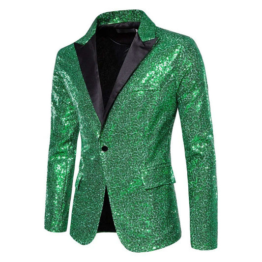 Fashion and Luxury Sequin Suit Jacket 2024 Autumn Men's Slim Waist Shiny Sequins Wedding Party Singer Dancer Party Blazer Coat