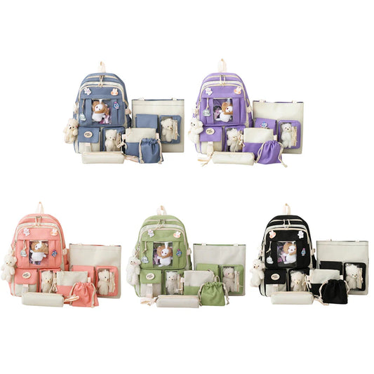 5 Pcs Set Kawaii Girls Backpack For Student School Bag Teenager Girls Schoolbag Book Bags Pencil Case Women Travel Backpack Tote