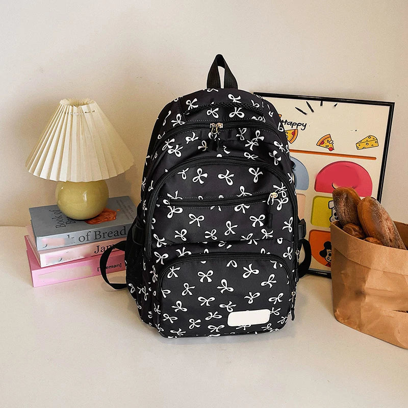 3Pcs/Set Bow Print Backpack With Crossbody Bag And Small Purse Bow Student Bookbag  Laptop Backpack For Teens Girls