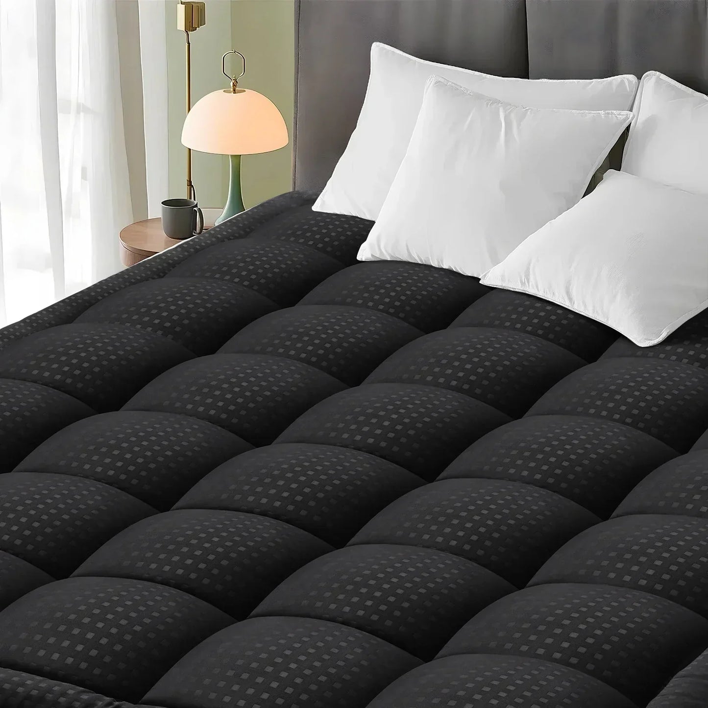 Mattress Pad Quilted Fitted Mattress Protector Cooling Pillow Top Mattress Cover Breathable Fluffy Soft Mattress