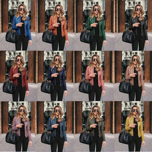 New Vintage Women'S Pu Leather Bomber Jacket Fashion Casual Autumn Winter Zipper Windbreaker Streetwear Female Blazer Clothes