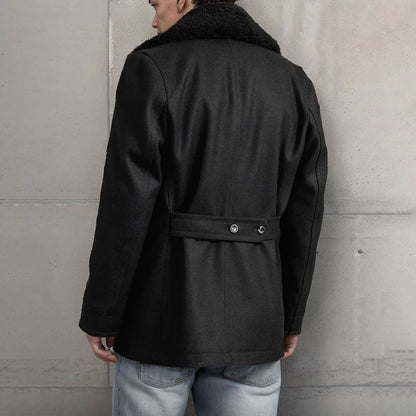 Stylish Men S Wool Pea Coat With Contrast Color Detail Double Breasted Design And Warm Long Sleeves - Perfect Winter Cardigan