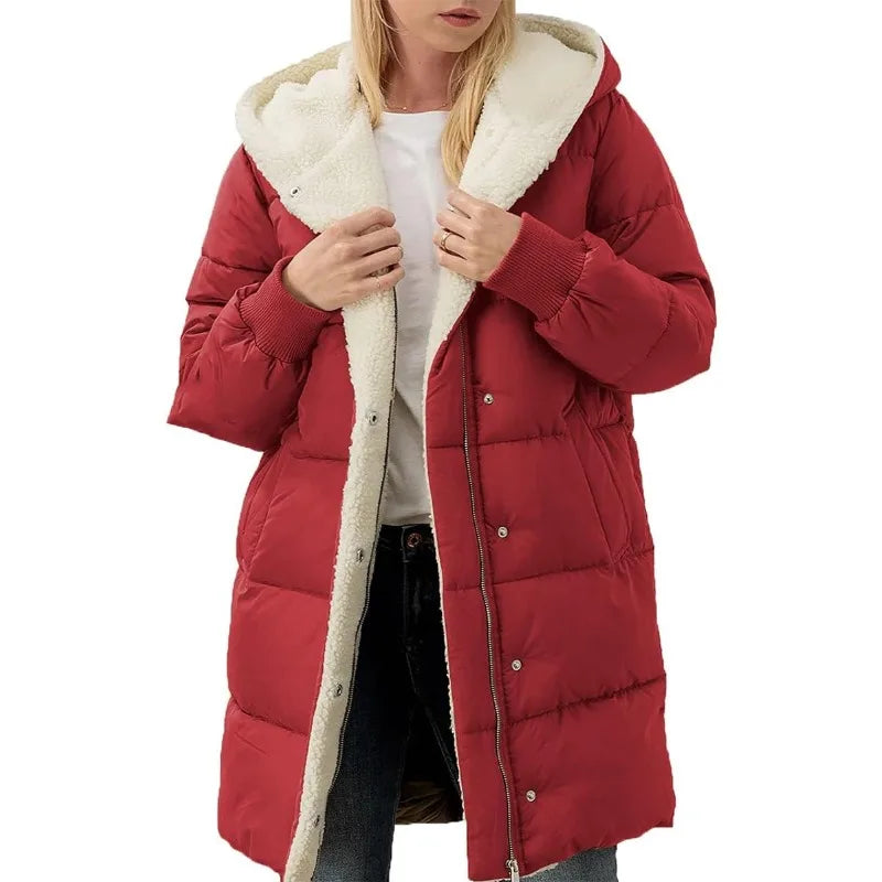 Women Winter Warm Coats Sherpa Fleece Lined Long Hooded Puffer Jacket