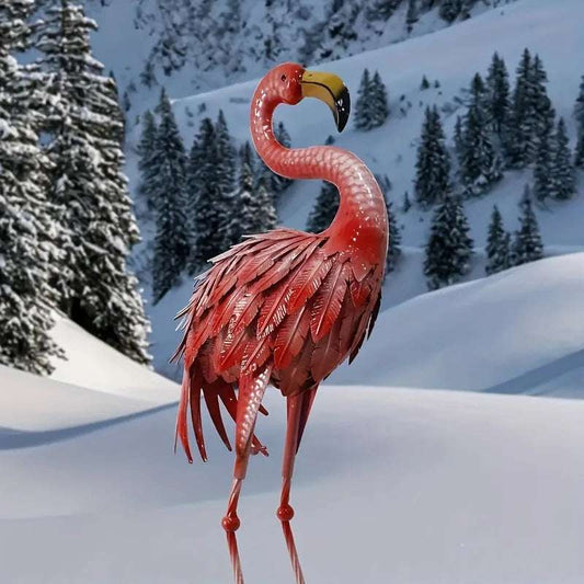 Rustic Metal Flamingo Yard Decor, Standing Flamingo Statue for Garden, Outdoor Bird Sculpture for Lawn, Backyard, Porch, Patio