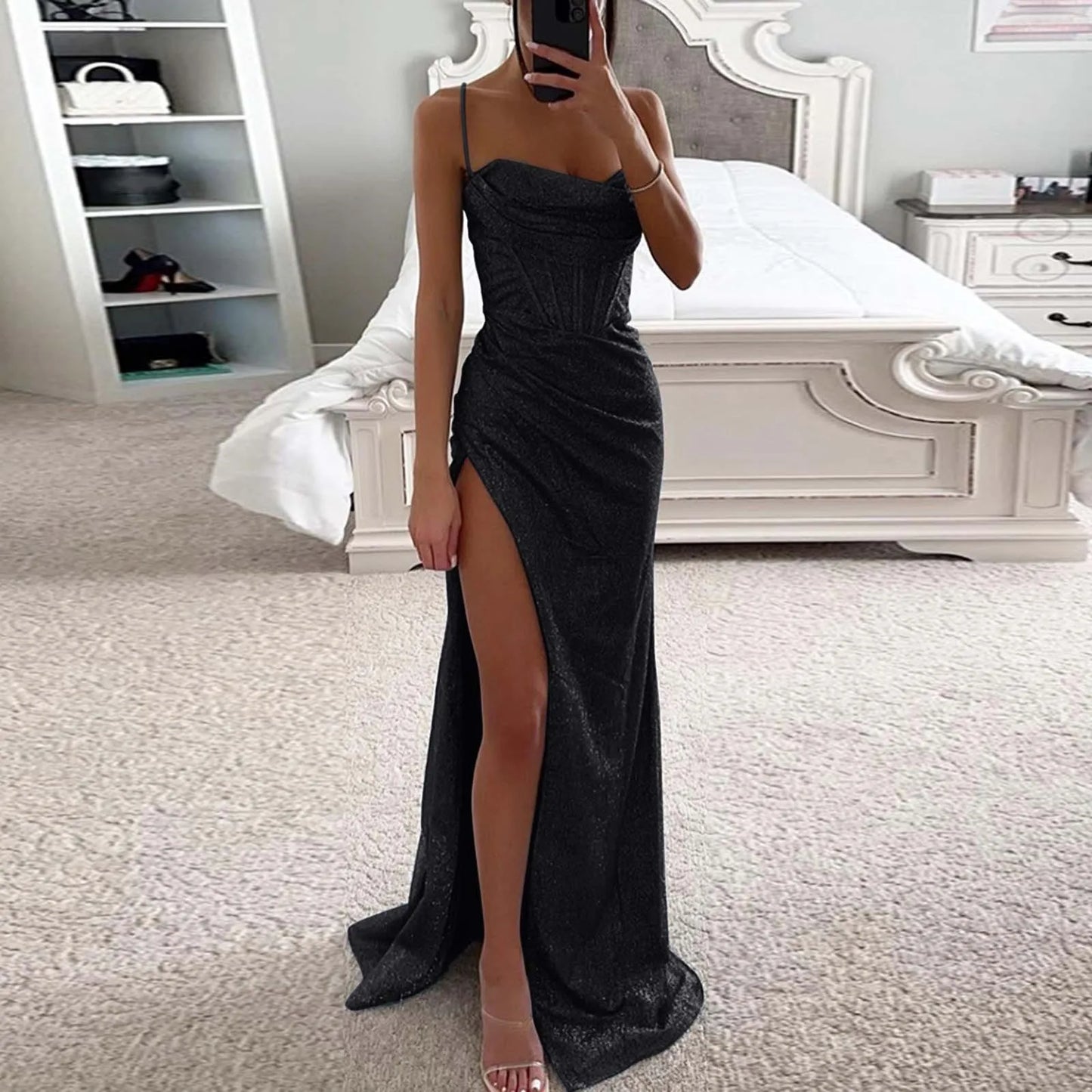 Women'S Sleeveless Evening Party Dress Spaghetti Strap Corset Bodycon