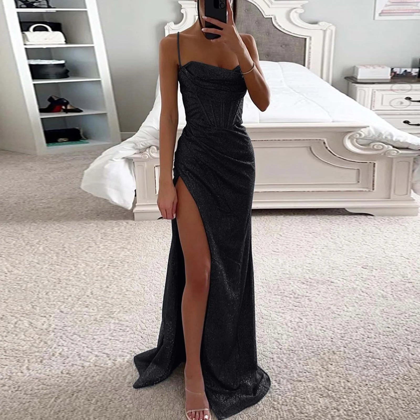 Women'S Sleeveless Evening Party Dress Spaghetti Strap Corset Bodycon