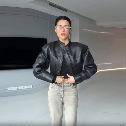 Slim Fit Faux Leather Jacket Women Classic Moto Biker PU Fitted Zipper Jackets Spring Autumn Basic Bomber Coat Street Outerwear