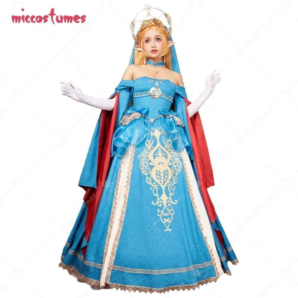 Miccostumes Women Princess Dress Gerudo Link Wedding Style Cosplay Costume Top and Skirt with Veil